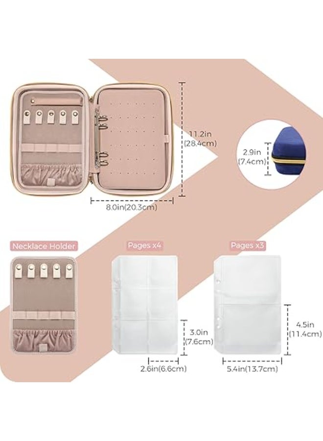 بروكاس بروكيس حافظة تنظيم مجوهرات كبيرة للسفر، لتخزين المجوهرات في المنزل مع جيوب شفافة للتقديم، حقيبة جيب بسحاب للاقراط والقلائد والاساور - كحلي - Image 4